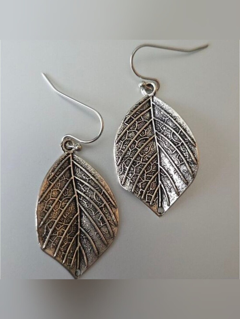 Silver Leaf Earrings Lightweight 925 French Style Posts